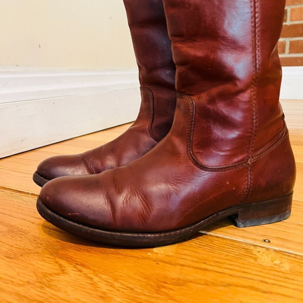 Frye Melissa Button Western Equestrian Mahogany Cognac Redwood 16" Tall - Picture 7 of 16